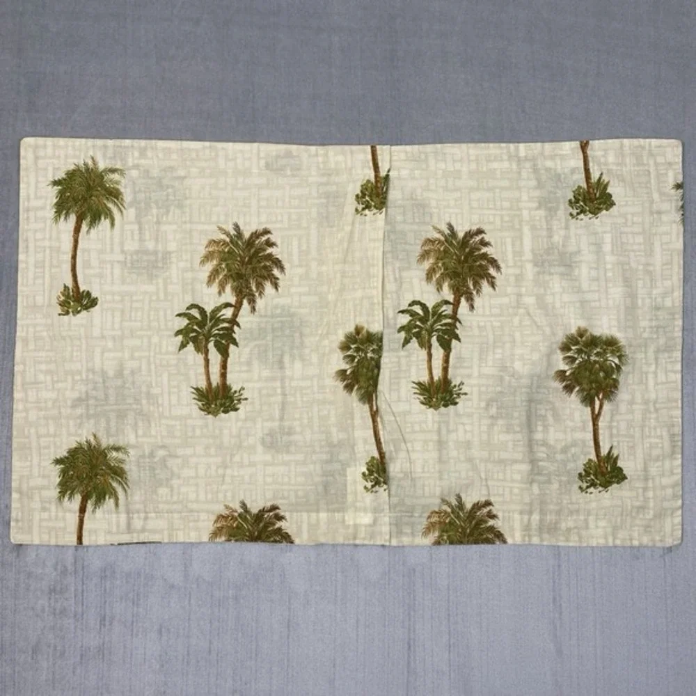 Vtg Revman Pillowcases SET of 4 Two Sizes Palm Tree Print Tropical Island Cabana